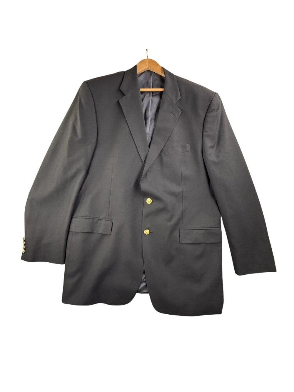 Chaps Ralph Lauren Blazer Men 48 Black Wool Formal Sport Coat Jacket Gold Button